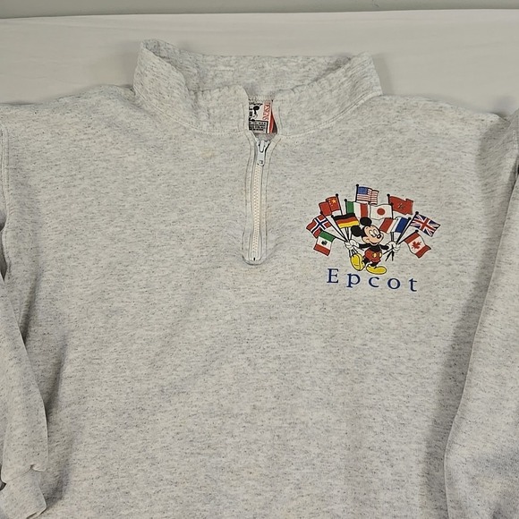 Vintage Disney Epcot 1/4 Zip Sweatshirt Gray 90's Mickey Mouse Made In USA - Picture 2 of 14